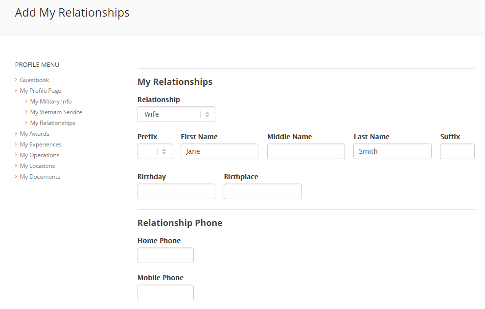 My Relationships Form